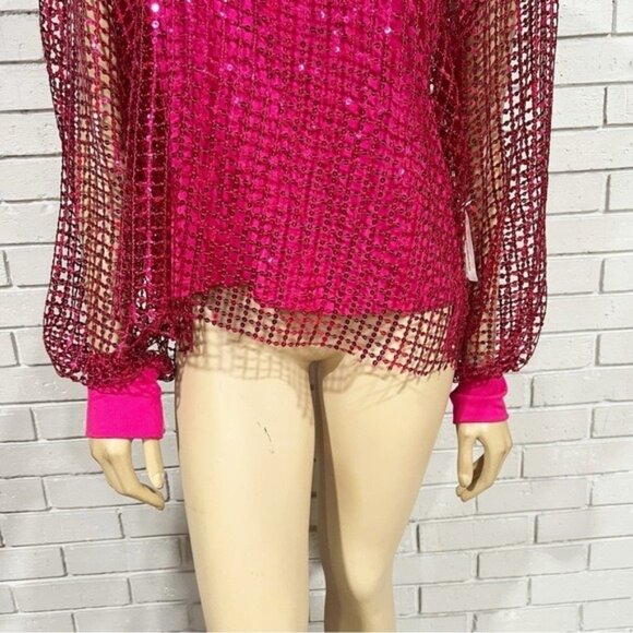Anthropologie Pilcro Long‑Sleeve Sequin Top – Size L – Sparkle Mesh Blouse - Picture 3 of 8